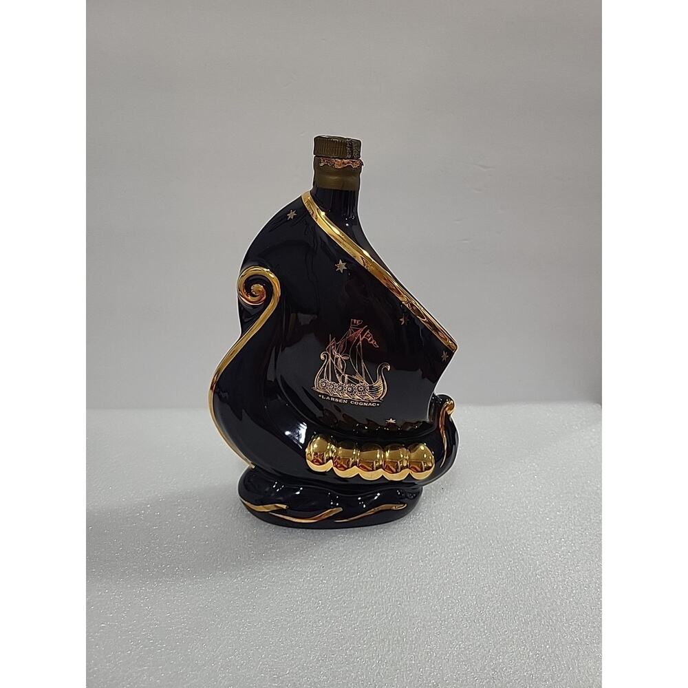 Liquor Bottle Larsen Ship Cognac LIMOGES Porcelain, Hand Decorated 24 K GOLD